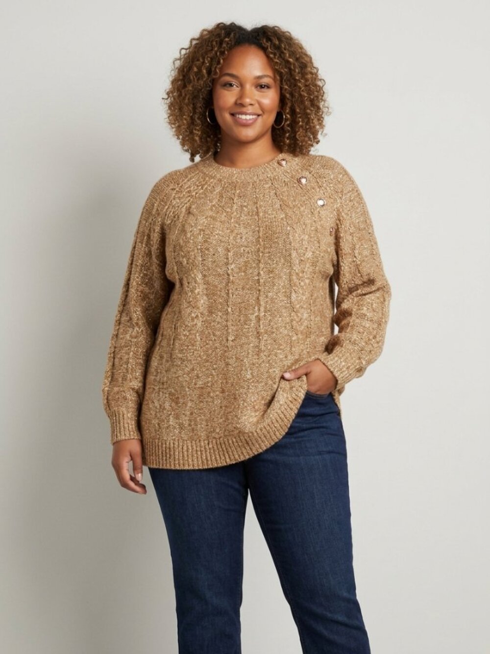 Penningtons Women's Size 2X Heathered Camel Metallic Knit Sweater